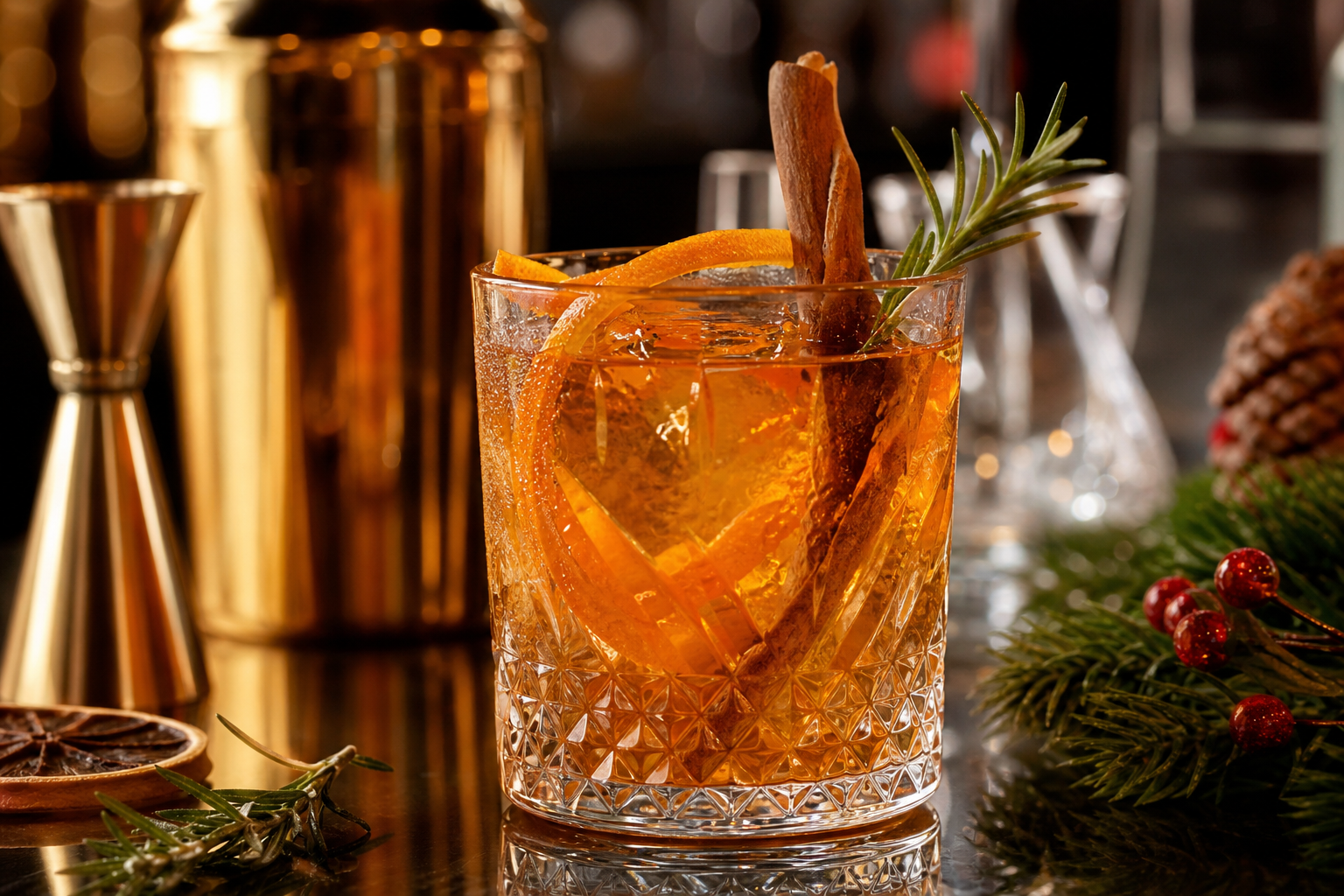 Cocktail de Noël à la clémentine avec cannelle et romarin