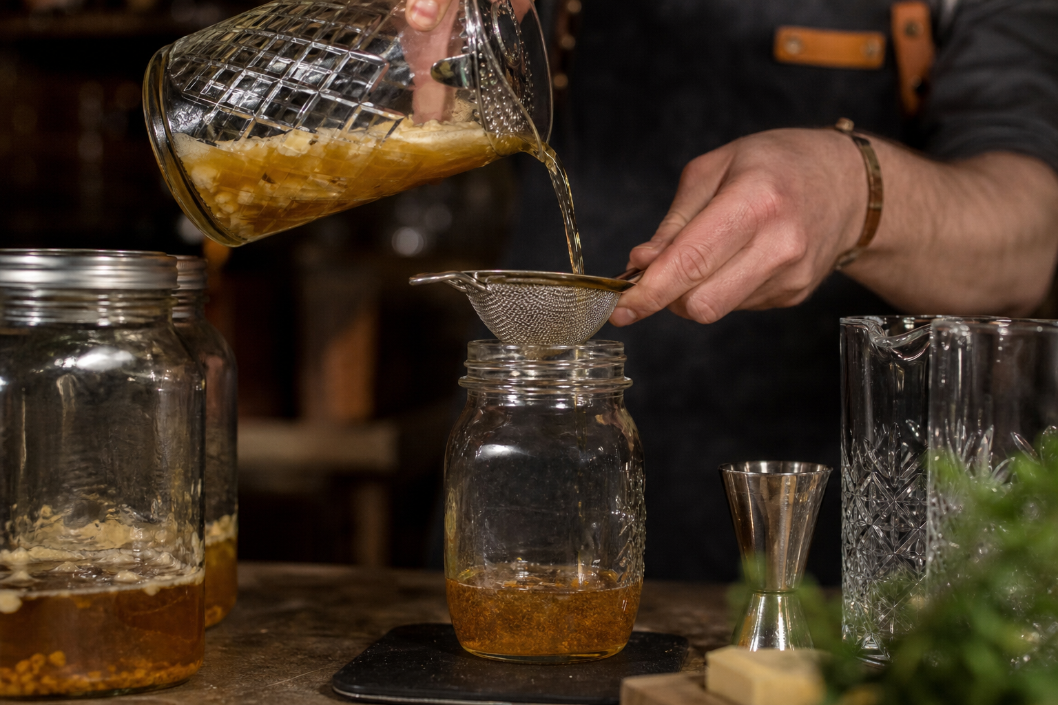 Préparation d’un spiritueux infusé au beurre pour un cocktail fat wash