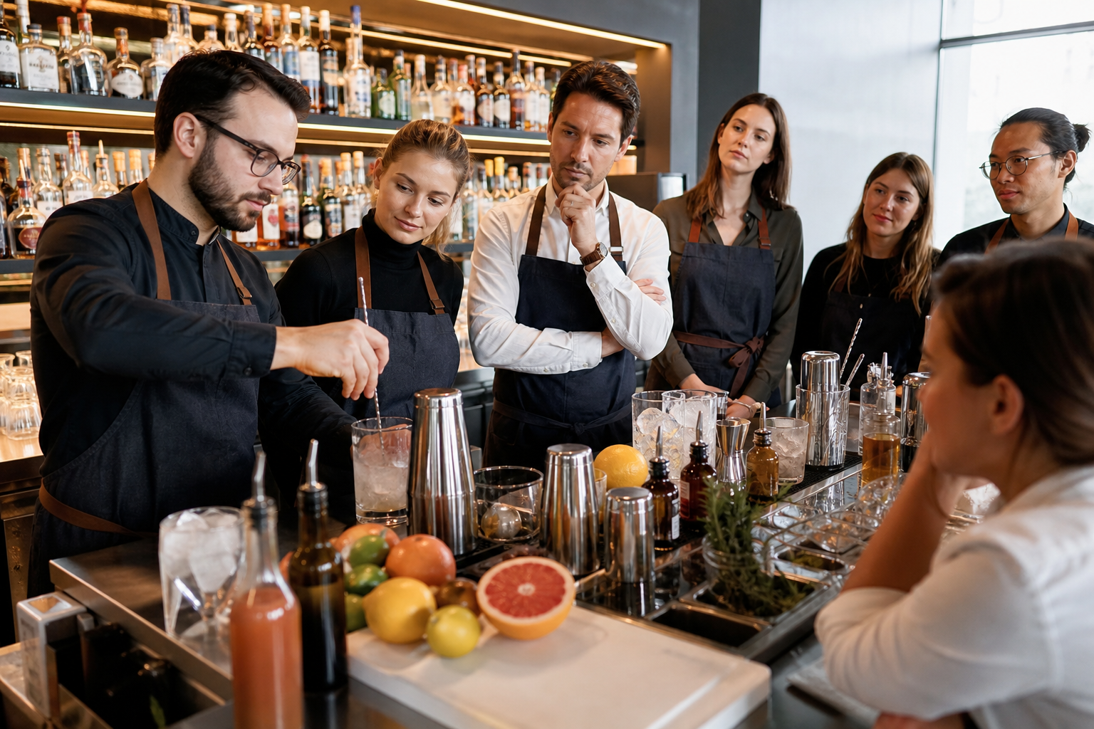 Professionnels du CHR en formation mixologie pour préparer une carte d’hiver en Suisse Romande