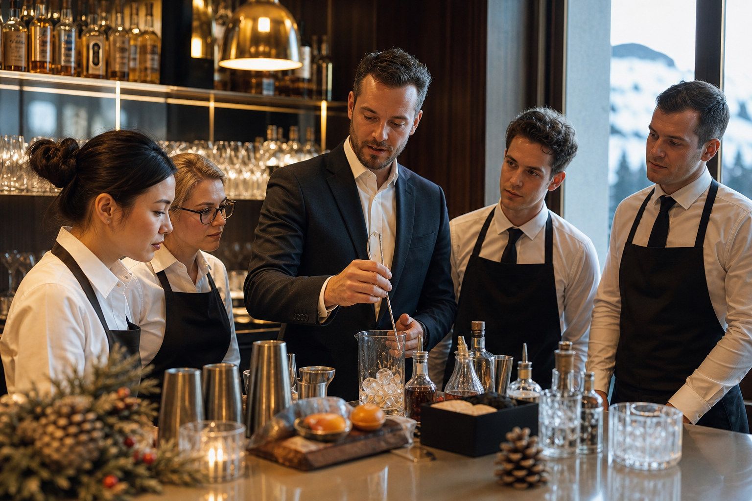 Formation de barman à cocktails pour une équipe d’hôtel en Suisse Romande
