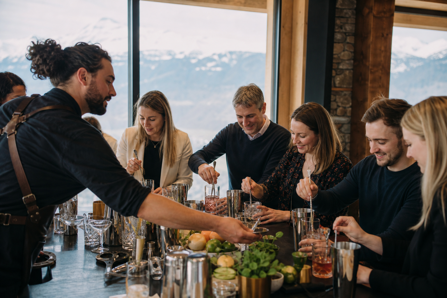 Mixologue animant un atelier cocktails pour une équipe en entreprise